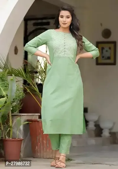 Stylish Green Cotton Stitched Kurta For Women-thumb0