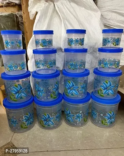 Plastic Line Print Storage Jar and Container Set of 16 4 pcs 2500 ml Each 4 pcs 1700 ml Each 4 pcs 1200 ml Each 4 pcs 500 ml Each Air Tight BPA Free