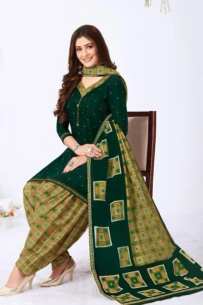 Womens Traditional American Crepe Unstitched Salwar Suit with Dupatta Set