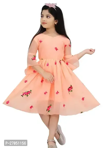 Fabulous Rayon Peach Printed Frocks For Girls