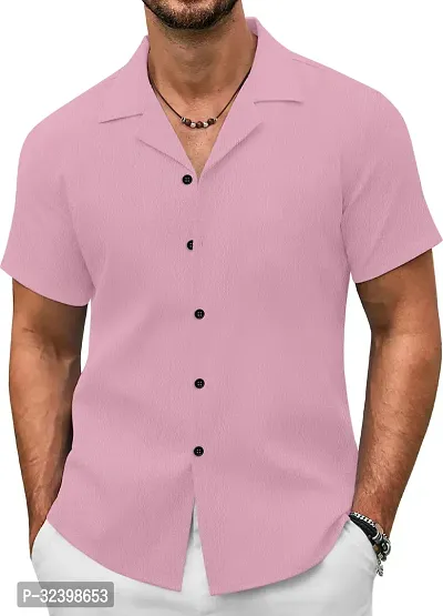 Reliable Pink Cotton Printed Short Sleeves Casual Shirt For Men-thumb4