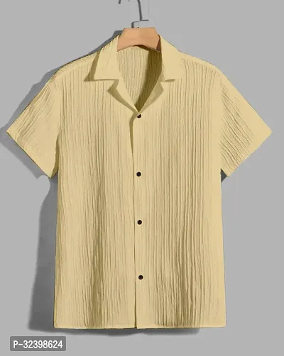 Reliable Yellow Cotton Printed Short Sleeves Casual Shirt For Men-thumb0