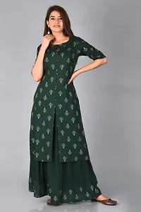 Arbutus Designer Full Printed Straight Kurti with Skirt Green-thumb1