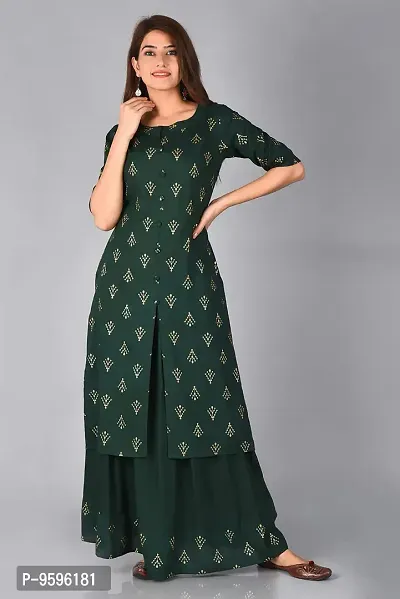 Arbutus Designer Full Printed Straight Kurti with Skirt Green-thumb2