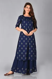 Arbutus Designer Full Printed Straight Kurti with Skirt Blue-thumb1