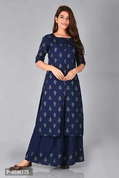 Arbutus Designer Full Printed Straight Kurti with Skirt Blue-thumb2