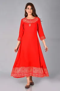 Arbutus Women's Designer Jaipuri Gold Printed Anarkali Kurti in Rayon (Red)-thumb1