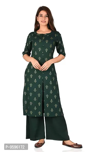 Arbutus Designer Full Printed Straight Kurti with Palazzo Green