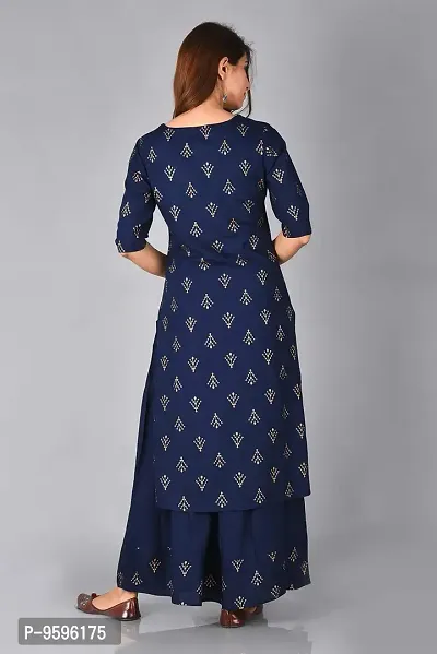 Arbutus Designer Full Printed Straight Kurti with Skirt Blue-thumb4