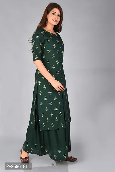 Arbutus Designer Full Printed Straight Kurti with Skirt Green-thumb3