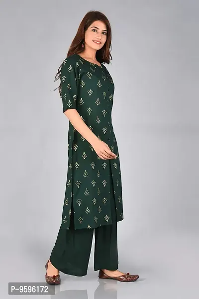 Arbutus Designer Full Printed Straight Kurti with Palazzo Green-thumb3