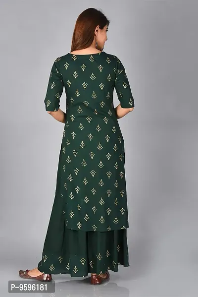 Arbutus Designer Full Printed Straight Kurti with Skirt Green-thumb4