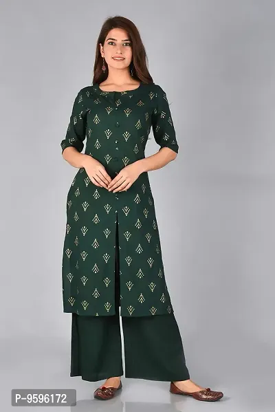 Arbutus Designer Full Printed Straight Kurti with Palazzo Green-thumb2