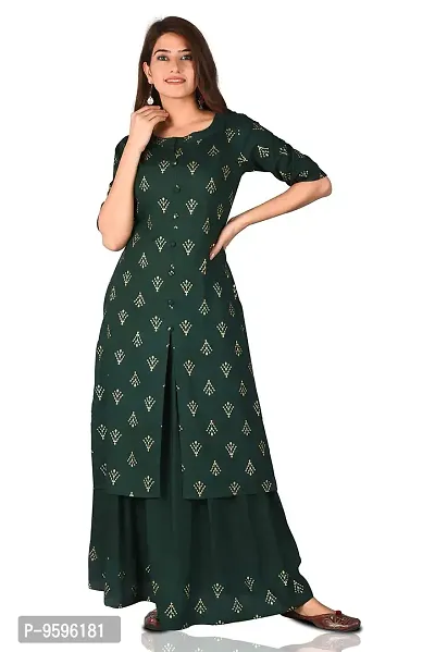 Arbutus Designer Full Printed Straight Kurti with Skirt Green-thumb0