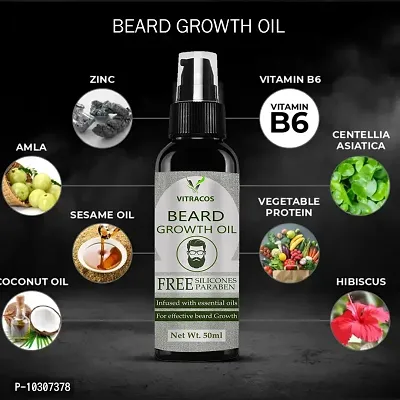 Vitracos Beard Growth Oil - More Beard Growth, With Redensyl, 8 Natural Oils Including Jojoba Oil, Vitamin E, Nourishment And Strengthening, No Harmful Chemical Hair Oil- 50 ml-thumb0