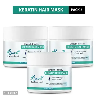 Keratin Hair Mask- 200 Ml- For Intense Damaged Hair Repair - Salon Like Hair Spa At Your Home - For Dry And Damaged Hair Pack Of 3-thumb0