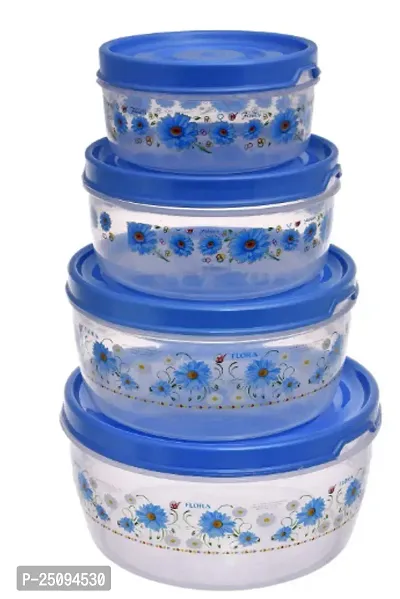 Printed Plastic Multipurpose Transparent Air Tight Food Storage Kitchen Container Set Set Of 4, Multicolor