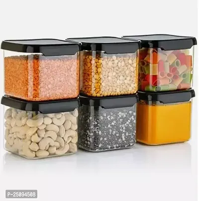 Airtight Plastic Square Container Set For Kitchen Storage - 500Ml Containers | Unbreakable And Air-Tight Design | Container And Containers Pack Of 6, Black-thumb0