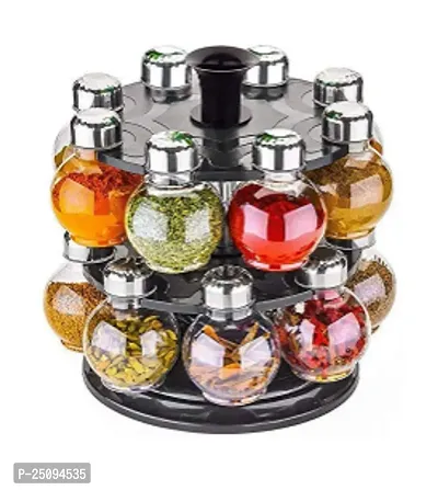 Multipurpose Plastic Big Revolving Spice Rack/Masala Rack Set/Condiment Set/Spice Container Set, 250 Ml 16-Pieces-thumb0