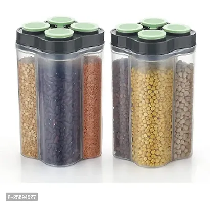 2500Ml Airtight Transparent Plastic Lock Food Storage 4 Section Container Jar For Grocery Fridge Container Kitchen Storage Box Pack Of 2-thumb0