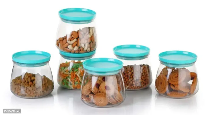 Plastic 800Ml 6 Pcs Unbreakable Storage Jar, Idle For Kitchen- Storage Box Lid Food Rice Pasta Pulses Container, Round Containers For Kitchen - Sky Blue-thumb0