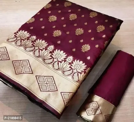 Stylish Banarsi Silk Saree With Blouse Piece For Women-thumb0