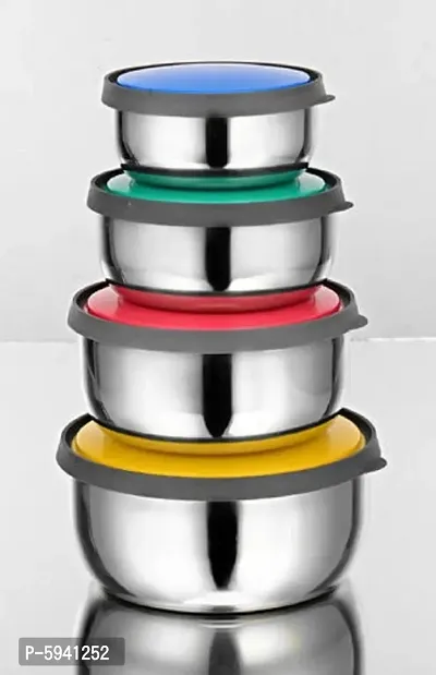 stainless steel jar set of 4 pieces with multicolored plastic lid storing and serving food-thumb0
