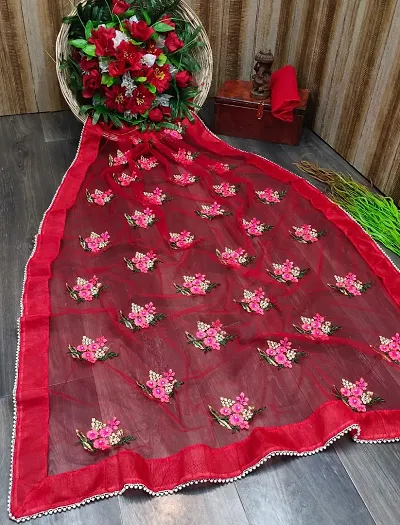 Beautiful Net Embroidered Saree with Blouse piece