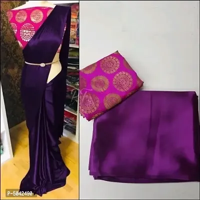 New Trendy Satin Solid Saree with Jacquard Blouse piece