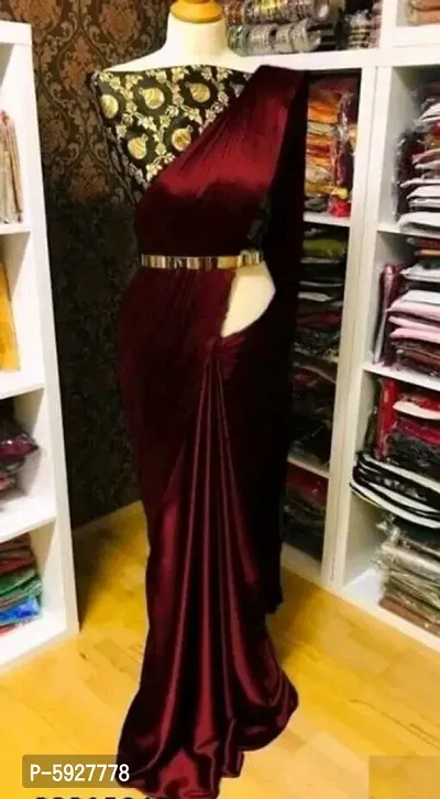 Plain Satin Saree With Brocade Blouse Piece