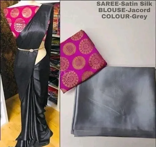 Attractive Satin Saree with Blouse piece 