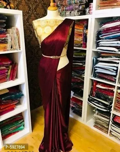 Trendy Maroon Satin Solid Sarees For Women-thumb0