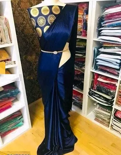 New Trendy Satin Solid Saree with Blouse piece