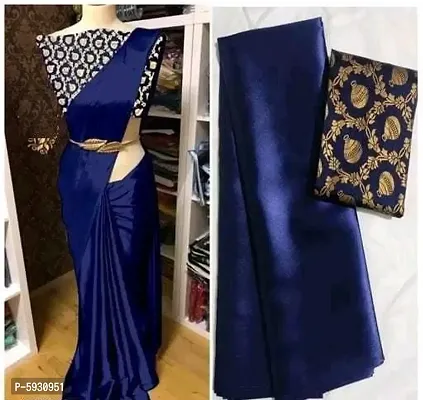 New Trendy Satin Solid Saree with Blouse piece-thumb0