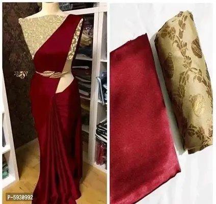 New Trendy Satin Solid Saree with Blouse piece