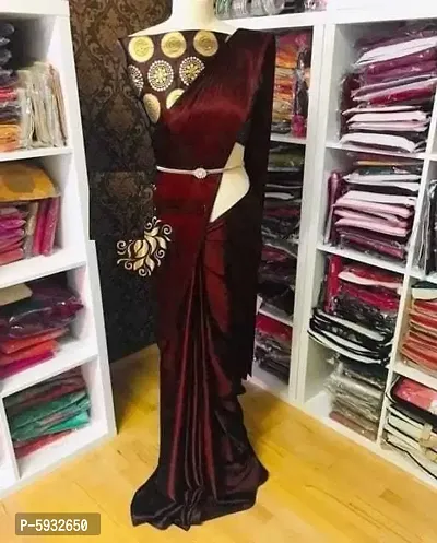 New Trendy Satin Solid Saree with Blouse piece