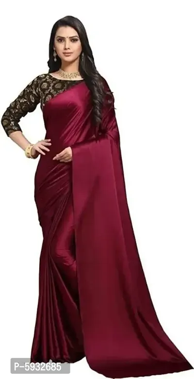 Classic Satin Saree with Blouse Piece For Women-thumb0