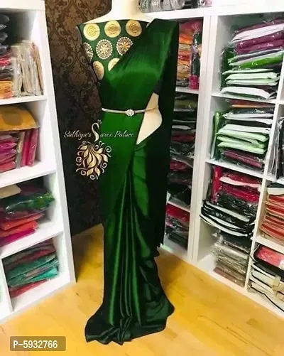 New Trendy Satin Solid Saree with Brocade Blouse piece