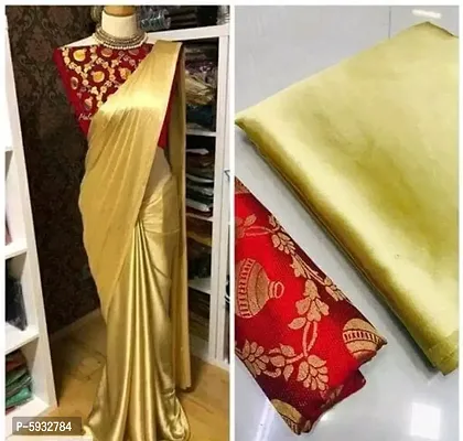 New Trendy Satin Solid Saree with Brocade Blouse piece