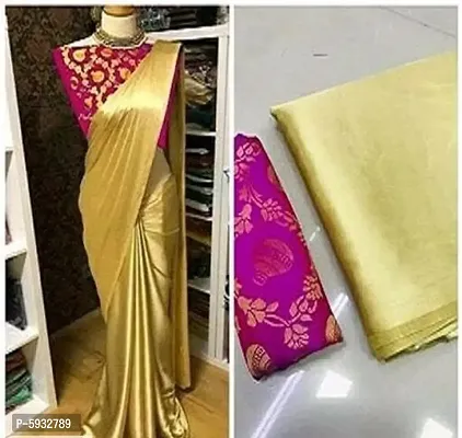 New Trendy Satin Solid Saree with Brocade Blouse piece