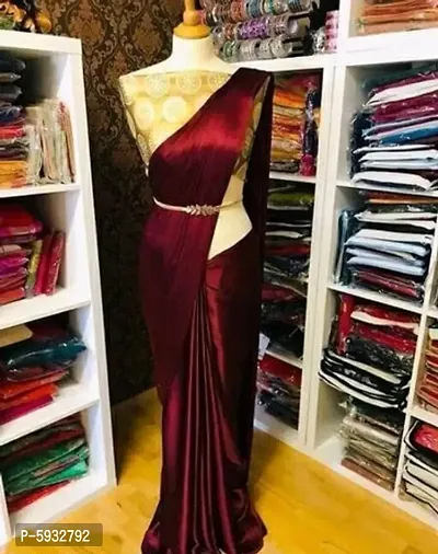 New Trendy Satin Solid Saree with Brocade Blouse piece-thumb0