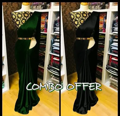 Trendy Satin Solid Saree with Blouse piece || Combo of 2 ||