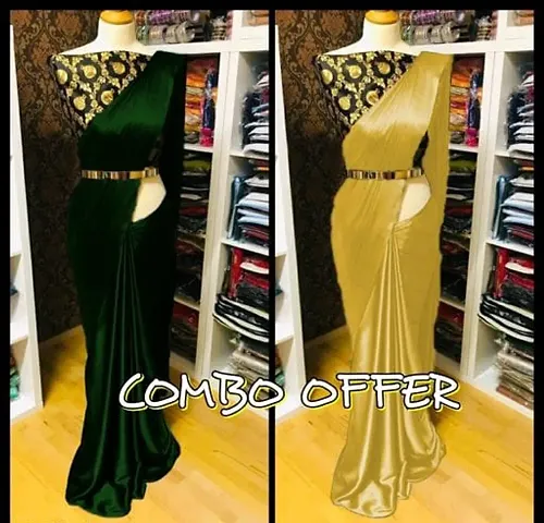 Trendy Satin Solid Saree with Blouse piece || Combo of 2 ||