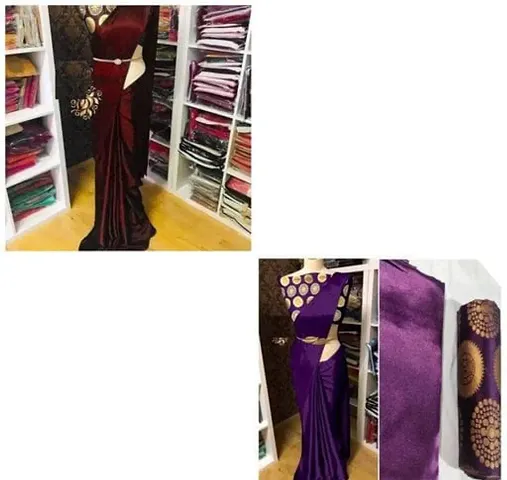 Trendy Satin Solid Saree With Blouse Piece Pack Of 2