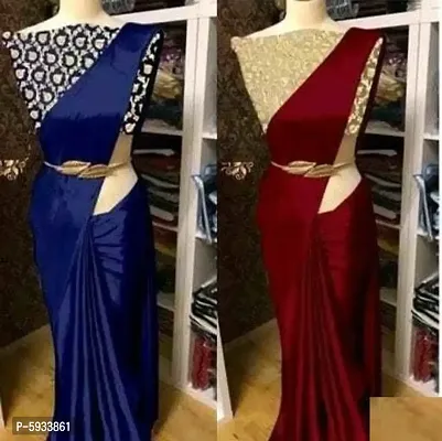 Trendy Satin Solid Saree With Blouse Piece Pack Of 2