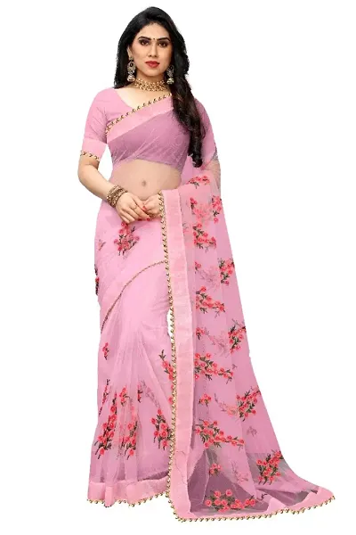 Beautiful Net Floral Embroidered Lace Border Sarees