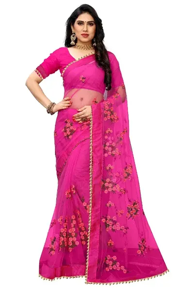 Beautiful Net Floral Embroidered Lace Border Sarees