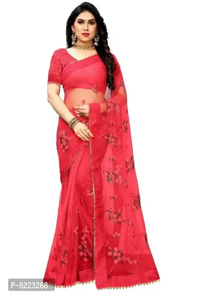 Classic Net Printed Saree with Blouse piece-thumb0