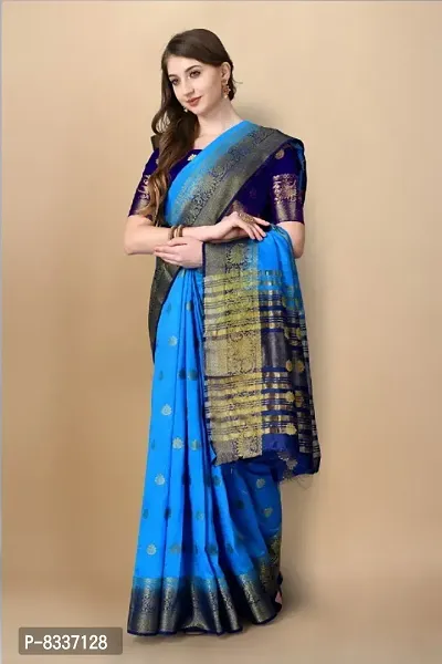 Beautiful Silk Blend Saree With Blouse Piece-thumb3