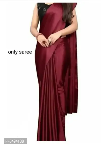 Classic Satin Solid Saree without Blouse piece-thumb0